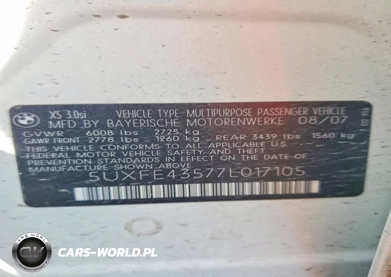 2007 BMW X5 3.0Si VIN:5UXFE43577L017105 - 13