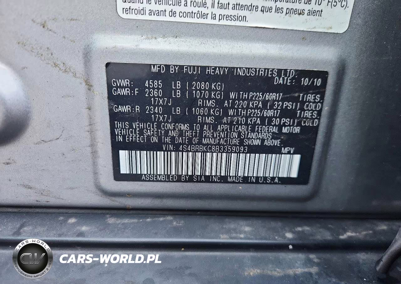 2011 Subaru Outback 2.5I Limited VIN:4S4BRBKC8B3359093 - 13