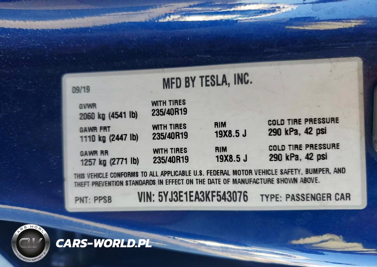 2019 Tesla Model 3 VIN:5YJ3E1EA3KF543076 - 12