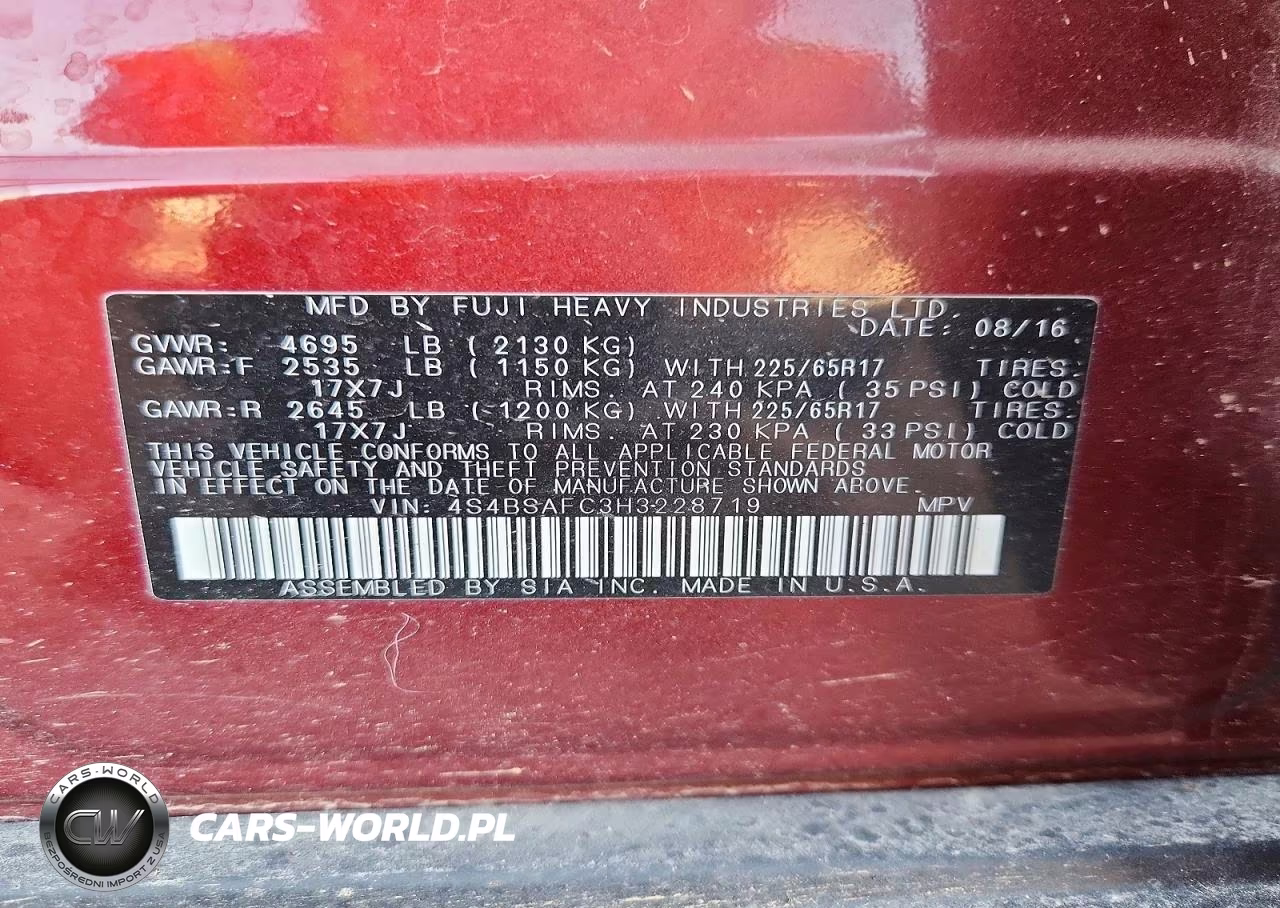 2017 Subaru Outback 2.5I Premium VIN:4S4BSAFC3H3228719 - 13