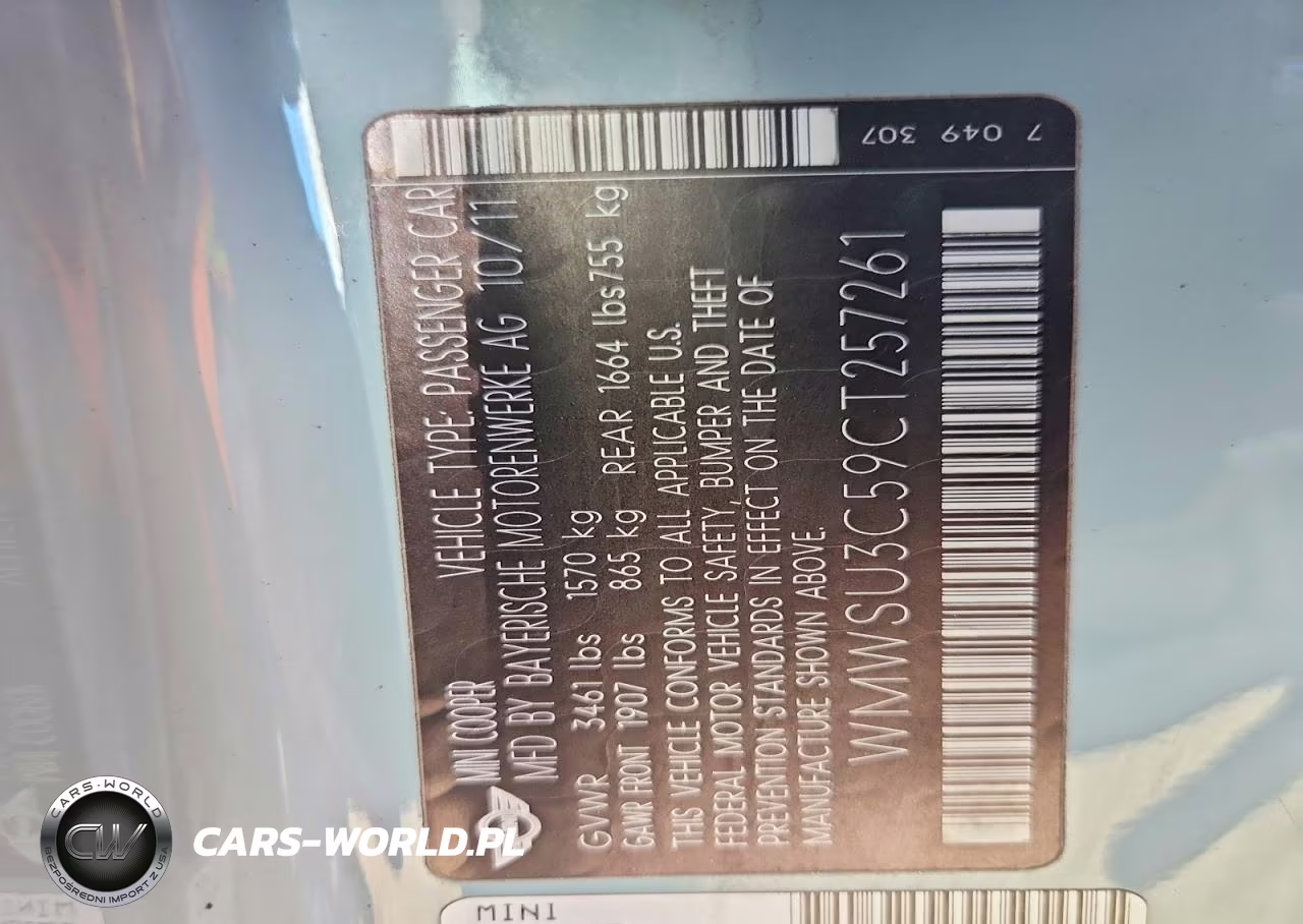 2012 Mini Cooper VIN:WMWSU3C59CT257261 - 12