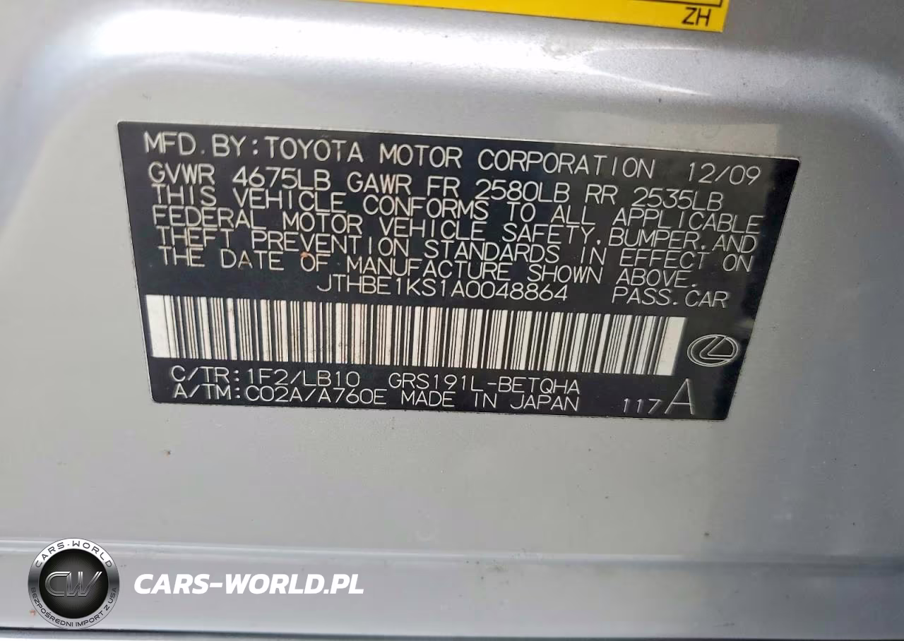 2010 Lexus Gs 350 VIN:JTHBE1KS1A0048864 - 12