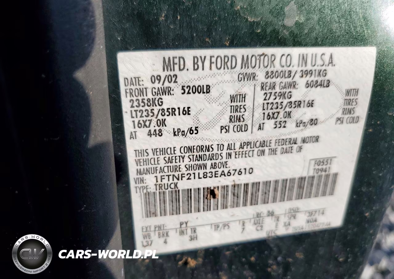 2003 Ford F250 Super Duty VIN:1FTNF21L83EA67610 - 12