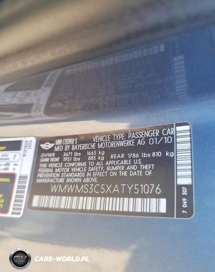 MINI COOPER S VIN:WMWMS3C5XATY51076 - 12