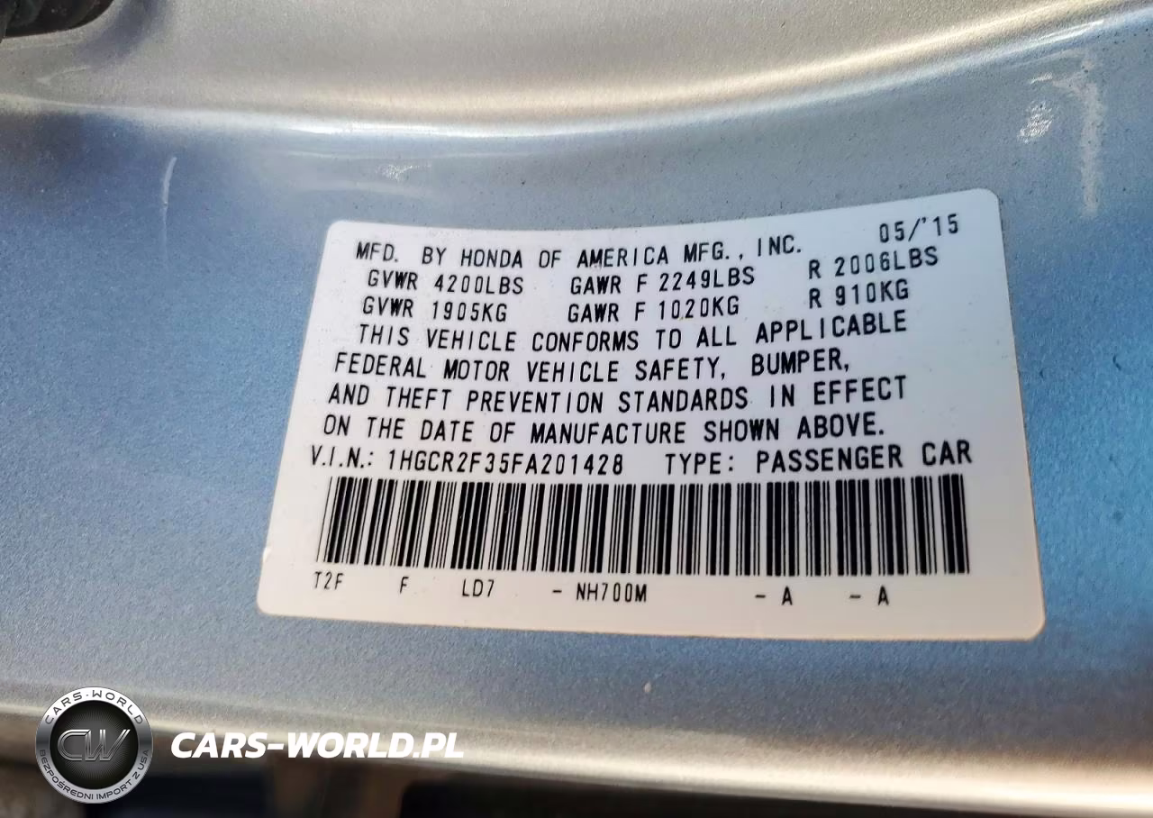 2015 Honda Accord Lx VIN:1HGCR2F35FA201428 - 12