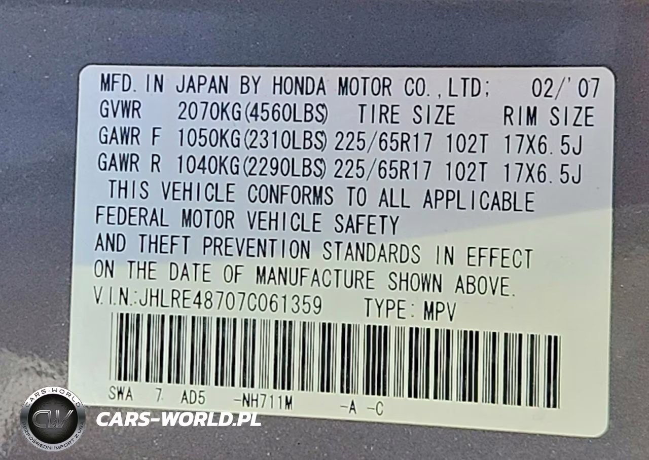2007 Honda Cr-V Exl VIN:JHLRE48707C061359 - 13