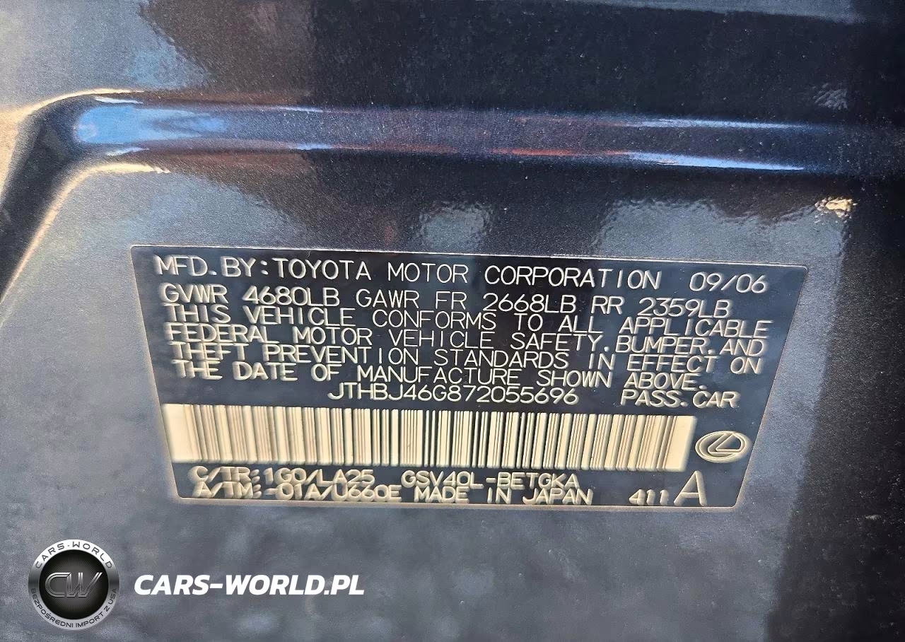 2007 Lexus Es 350 VIN:JTHBJ46G872055696 - 12