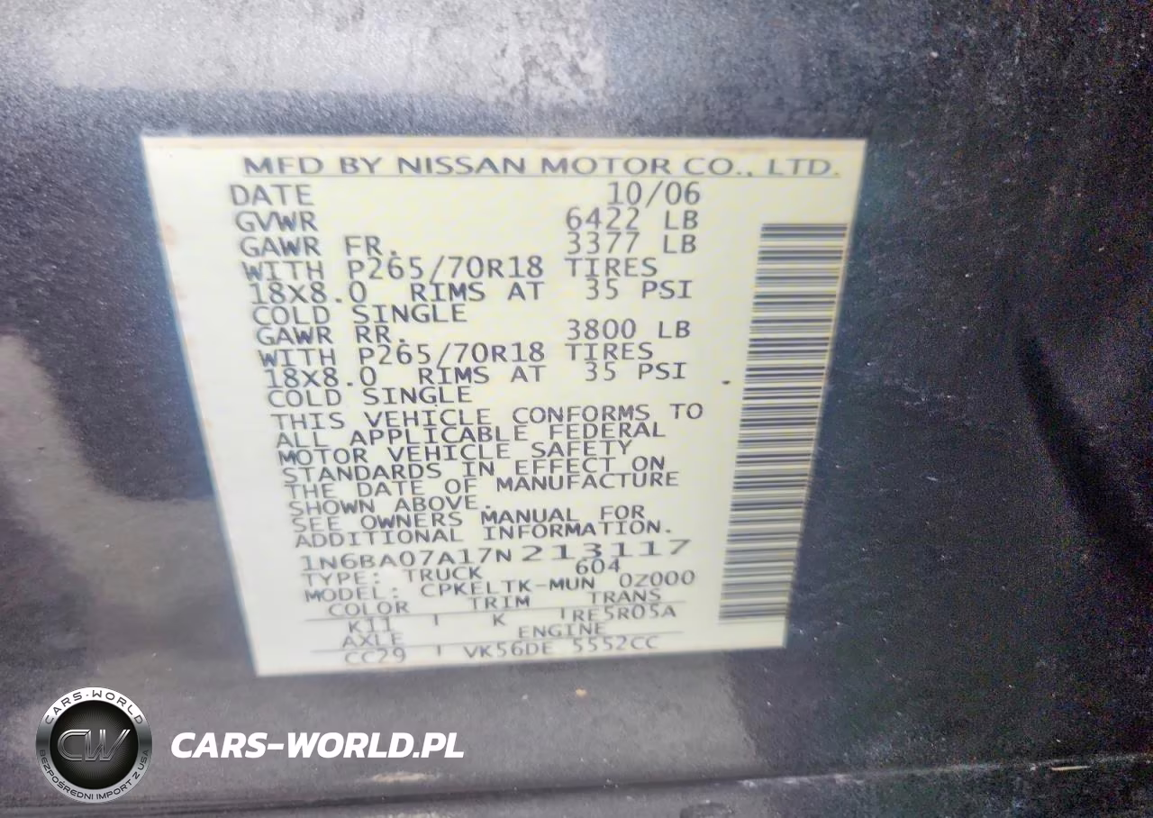 2007 Nissan Titan Xe Ffv VIN:1N6BA07A17N213117 - 13