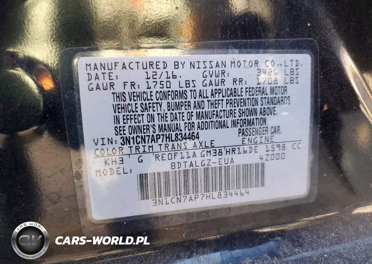 2017 Nissan Versa 1.6 Sl VIN:3N1CN7AP7HL834464 - 12