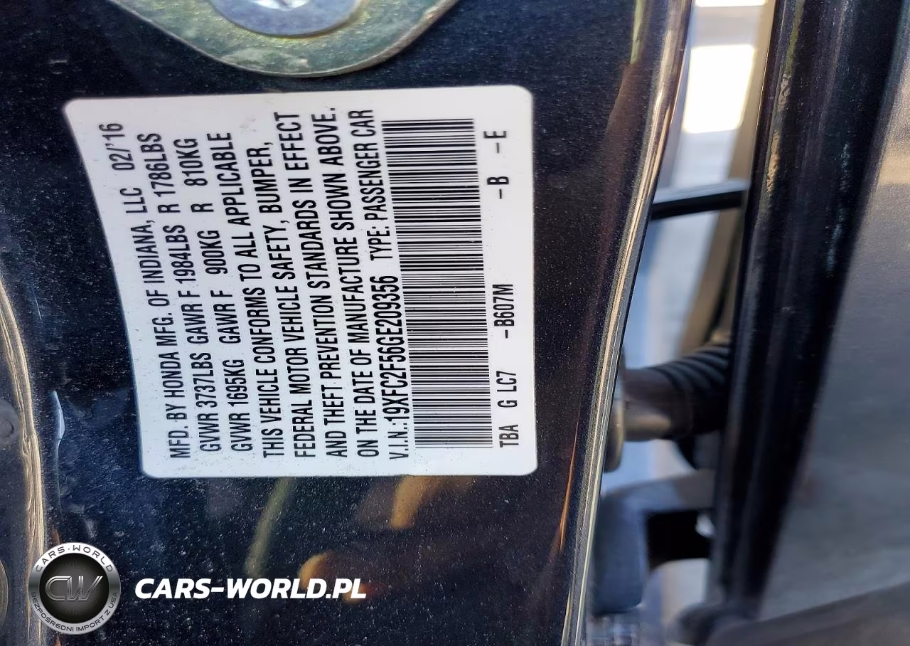 2016 Honda Civic Lx VIN:19XFC2F56GE209356 - 12