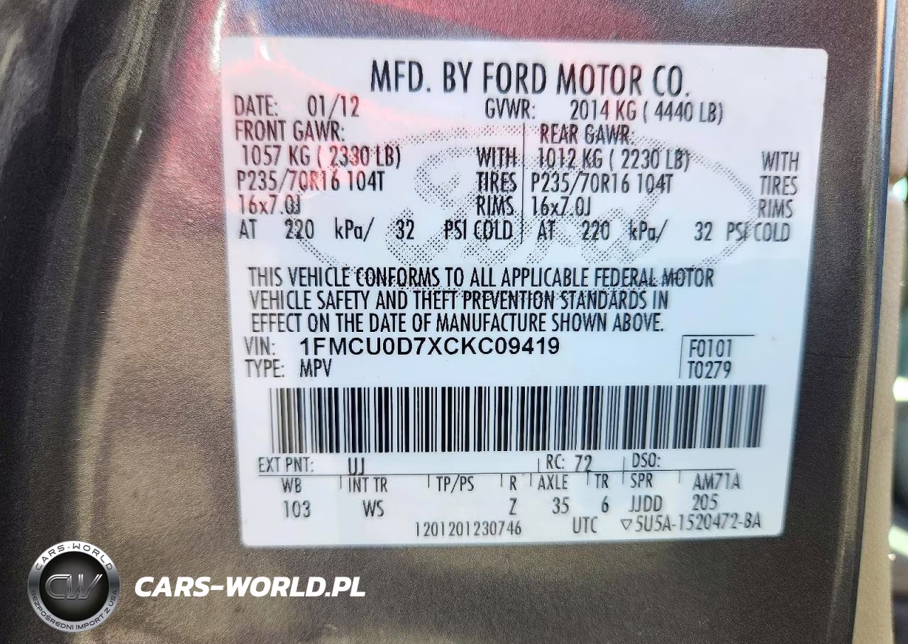 2012 Ford Escape Xlt VIN:1FMCU0D7XCKC09419 - 13