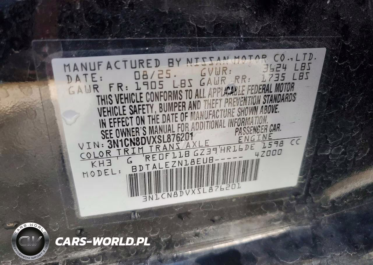 2025 Nissan Versa S VIN:3N1CN8DVXSL876201 - 12