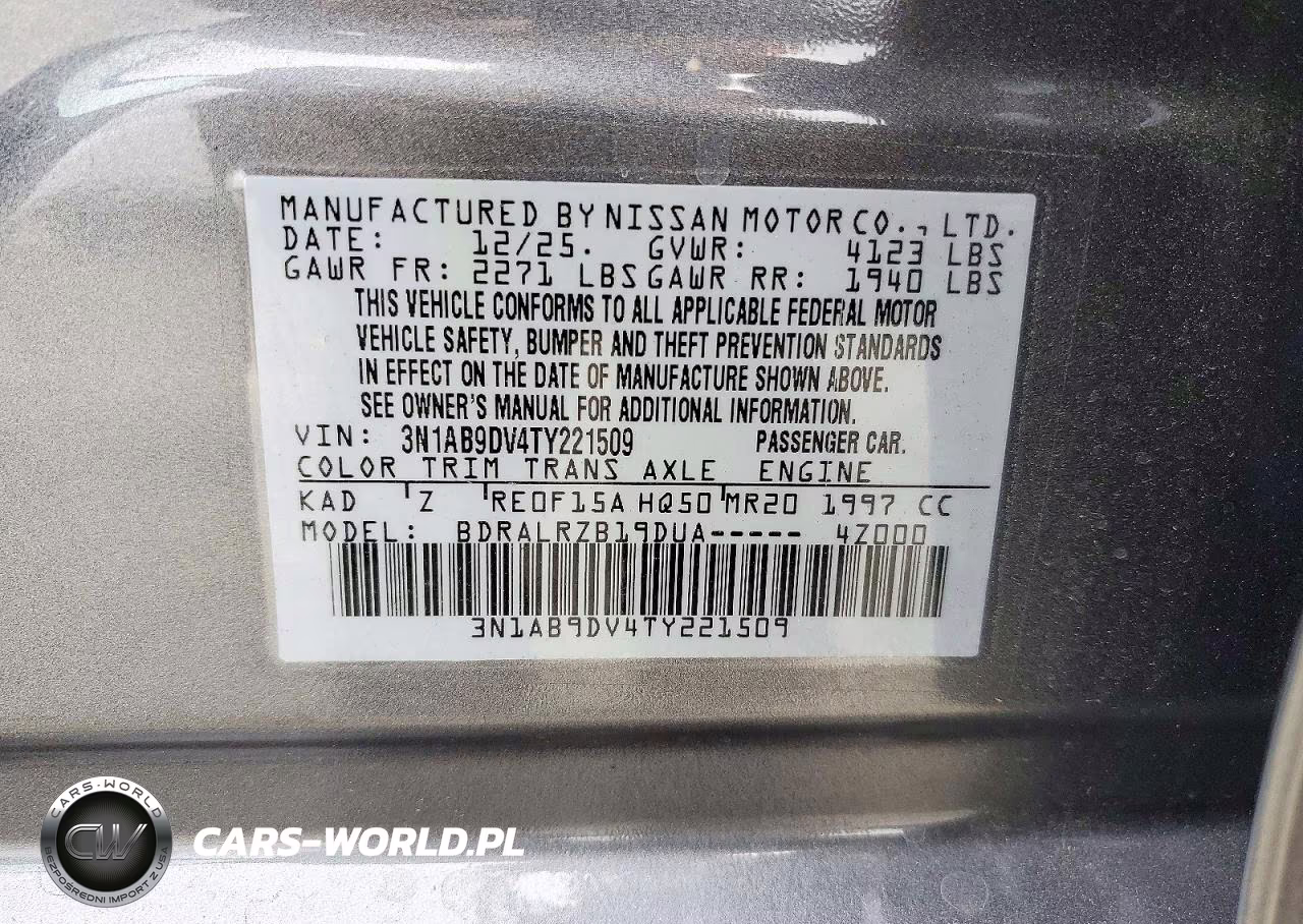 2026 Nissan Sentra Sr VIN:3N1AB9DV4TY221509 - 12