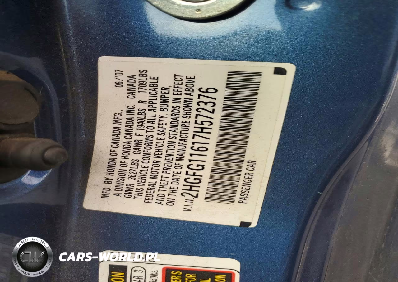 2007 Honda Civic Lx VIN:2HGFG11617H572376 - 12