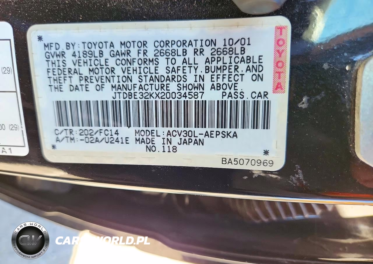 2002 Toyota Camry Se VIN:JTDBE32KX20034587 - 12