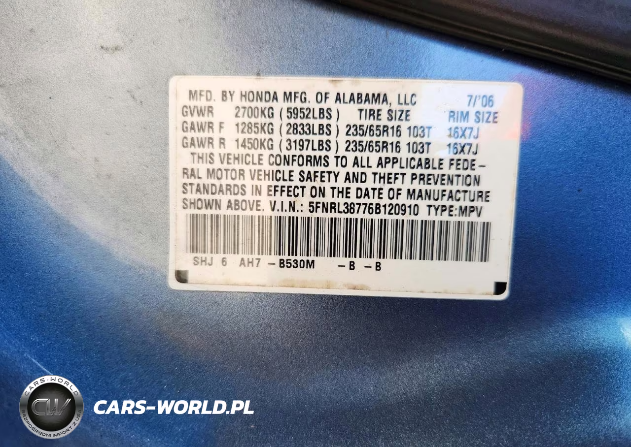 2006 Honda Odyssey Exl VIN:5FNRL38776B120910 - 13