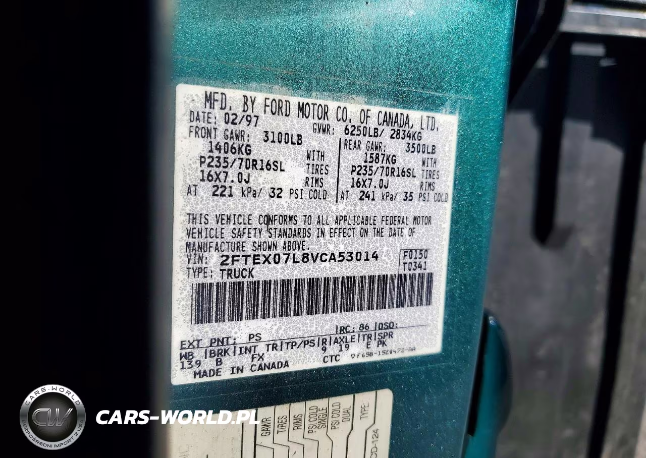 1997 Ford F150 VIN:2FTEX07L8VCA53014 - 12