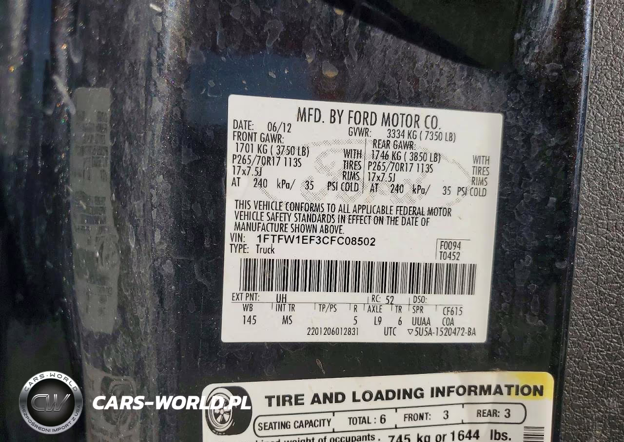 2012 Ford F150 Supercrew VIN:1FTFW1EF3CFC08502 - 12