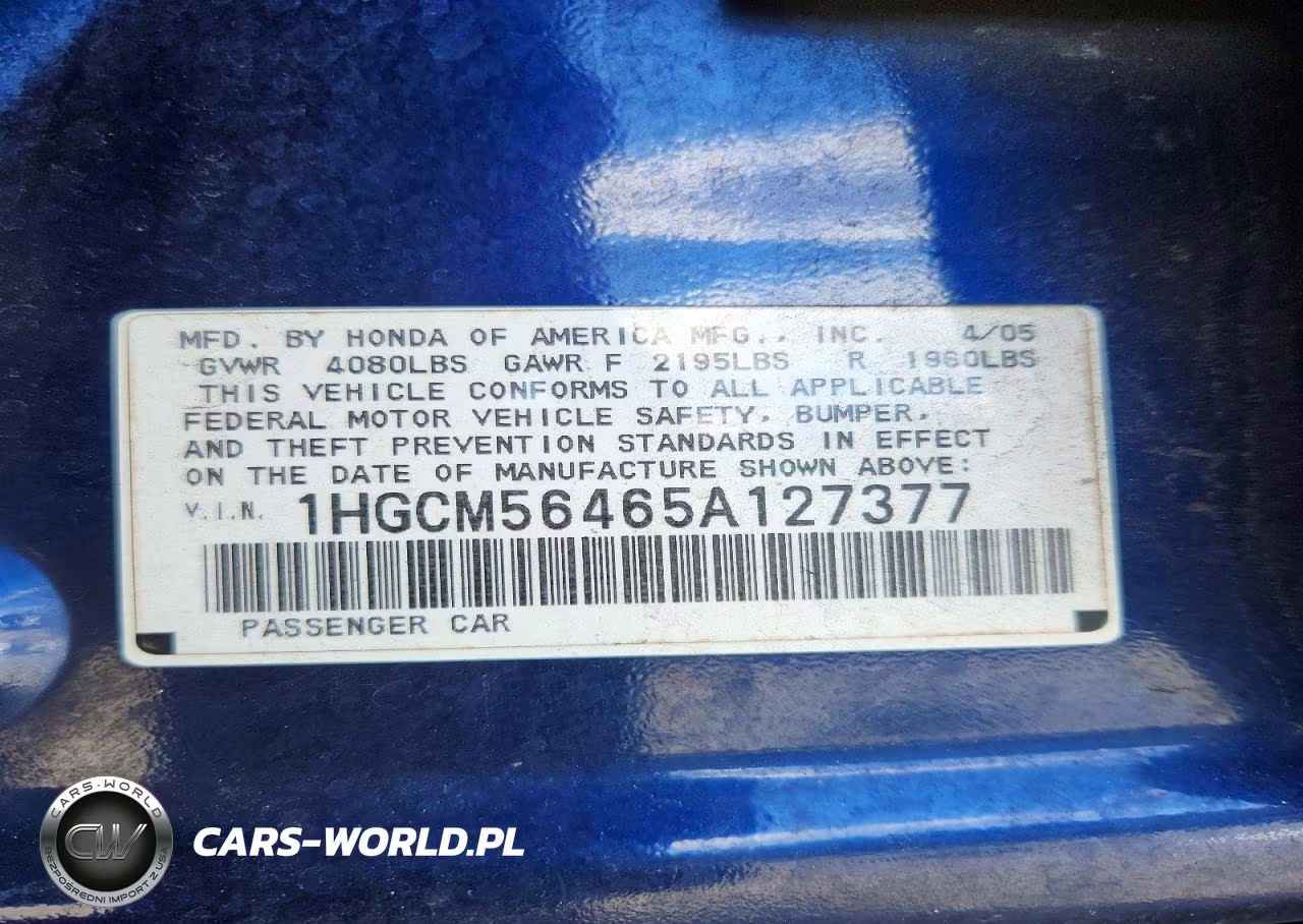 2005 Honda Accord Lx VIN:1HGCM56465A127377 - 12