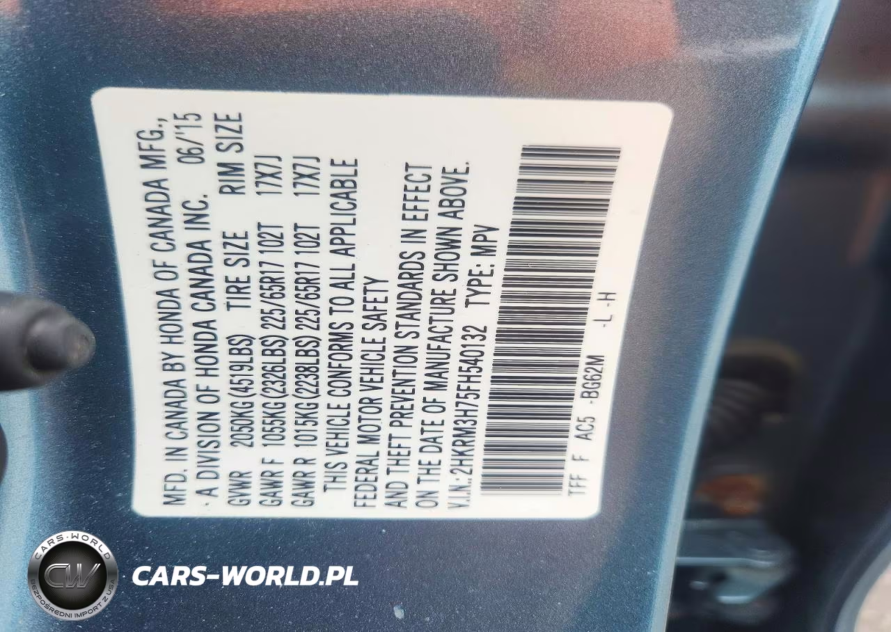 2015 Honda Cr-V Exl VIN:2HKRM3H75FH540132 - 13