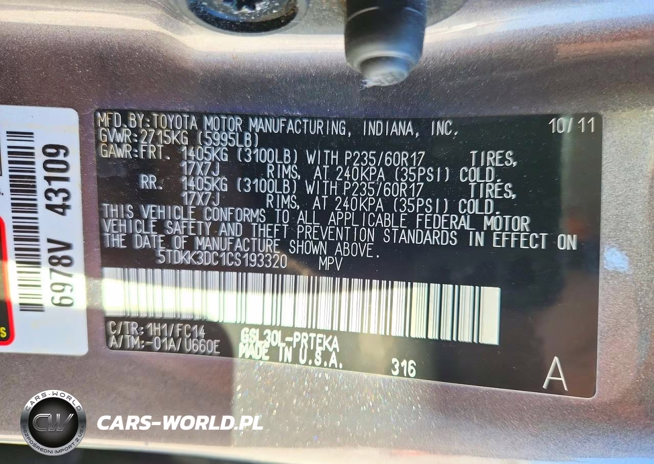 2012 Toyota Sienna Le VIN:5TDKK3DC1CS193320 - 14