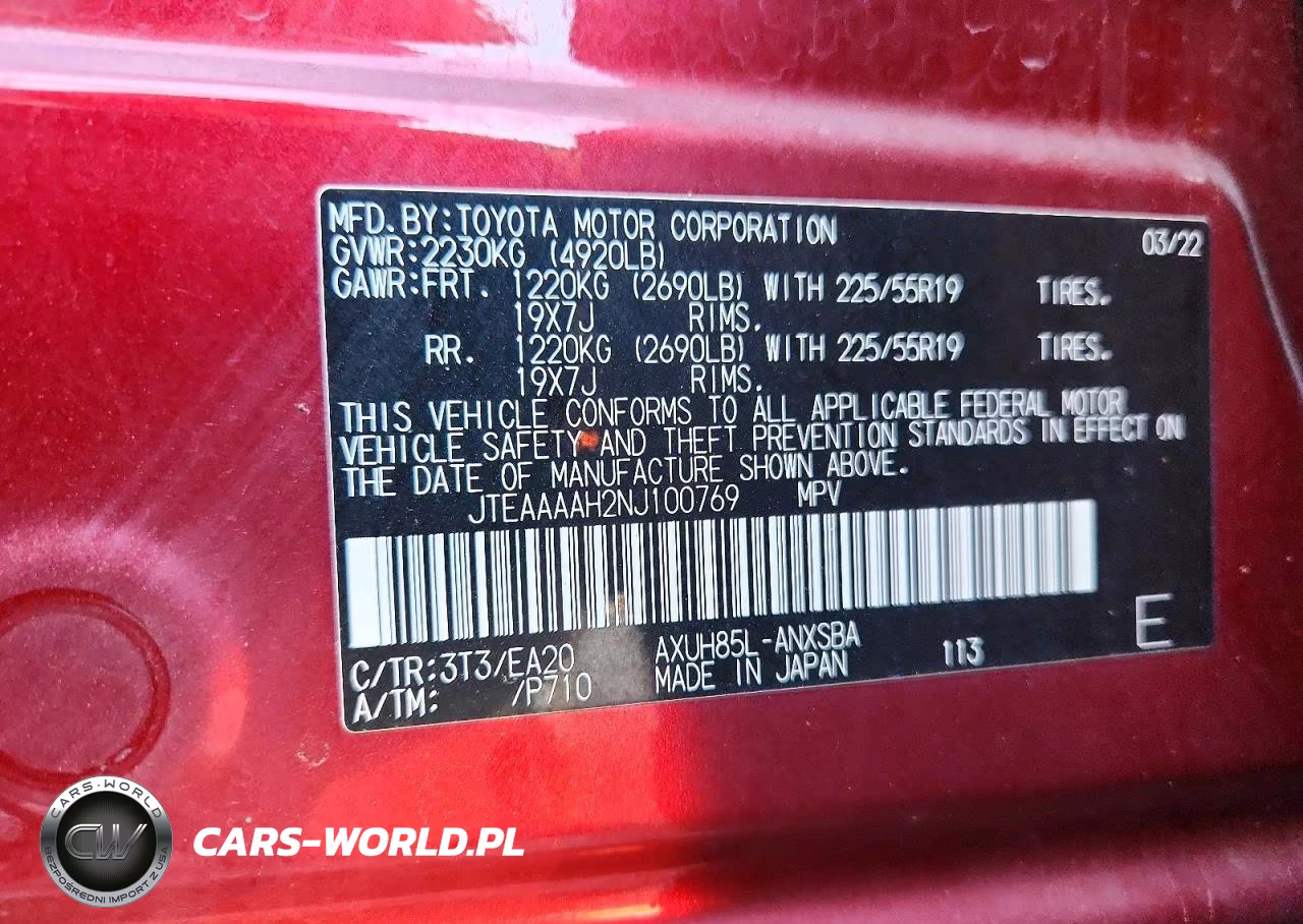 2022 Toyota Venza Limited VIN:JTEAAAAH2NJ100769 - 12