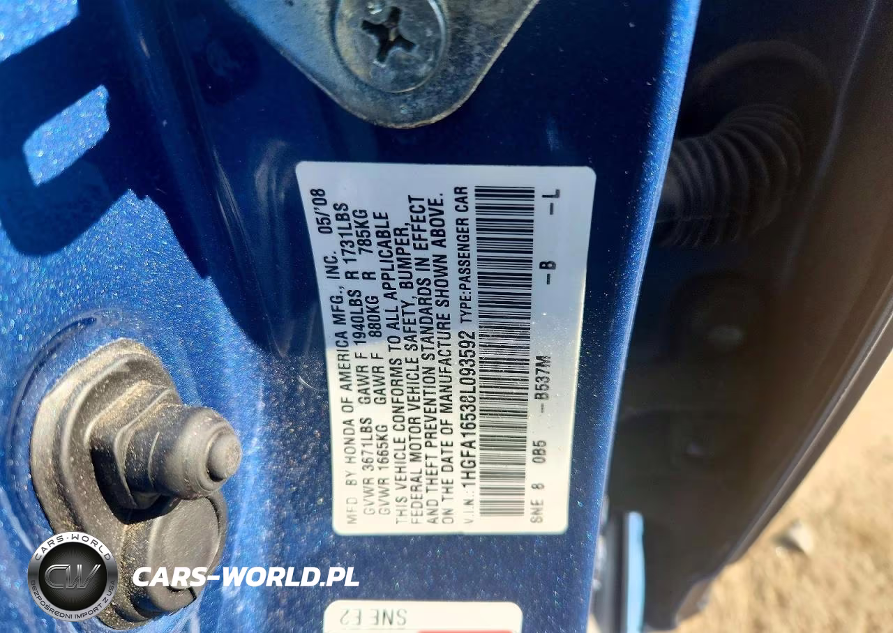 2008 Honda Civic Lx VIN:1HGFA16538L093592 - 12