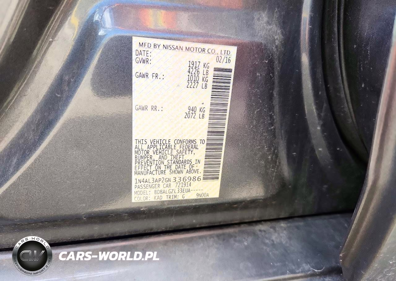 2016 Nissan Altima 2.5 S VIN:1N4AL3AP2GN336986 - 12