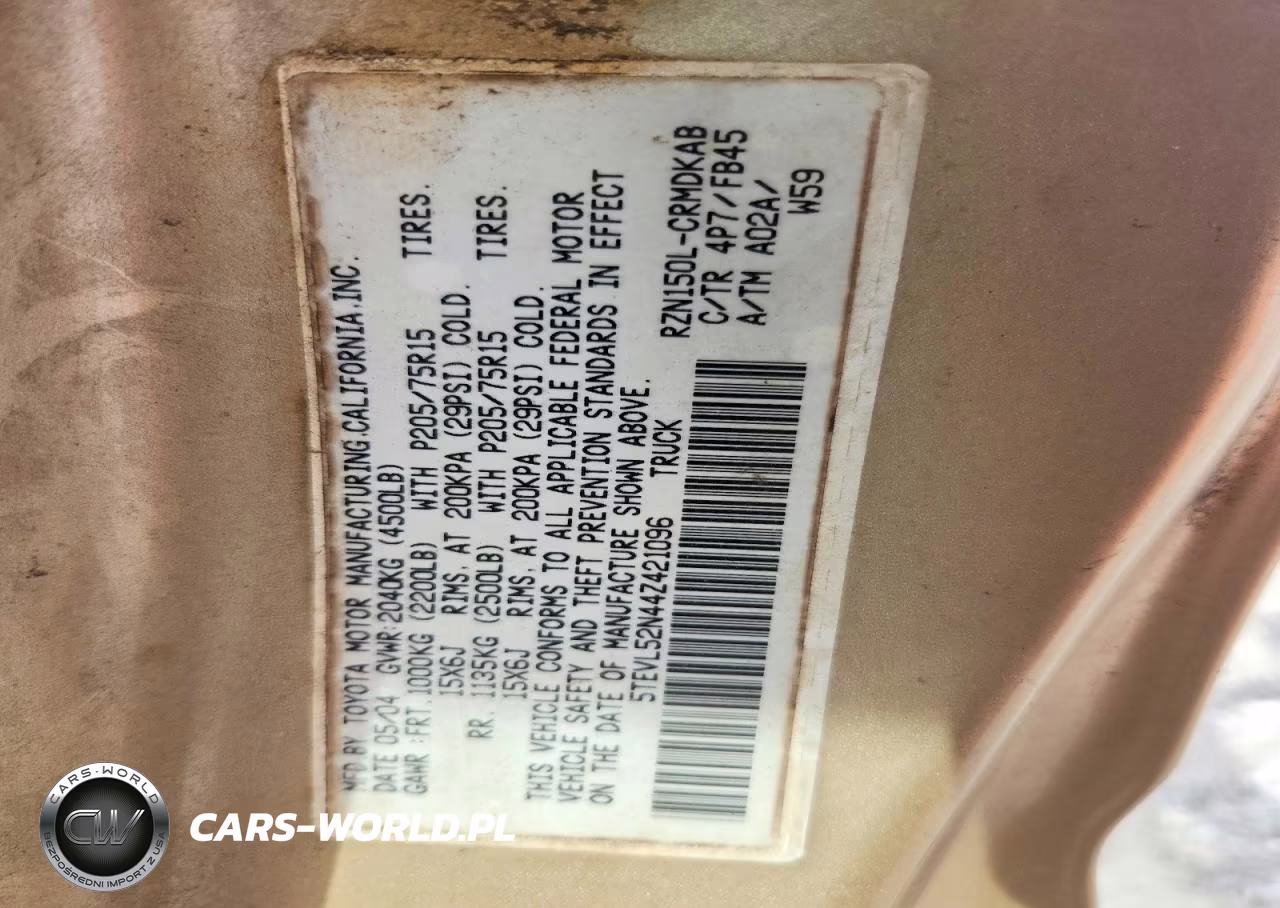 2004 Toyota Tacoma Base VIN:5TEVL52N44Z421096 - 13