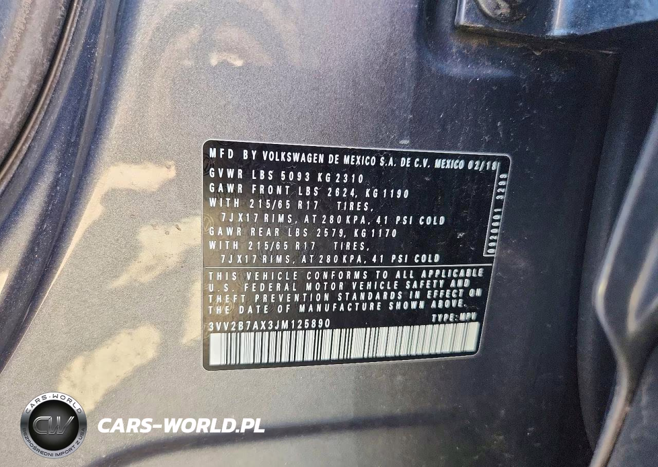 2018 Volkswagen Tiguan Se VIN:3VV2B7AX3JM125890 - 13
