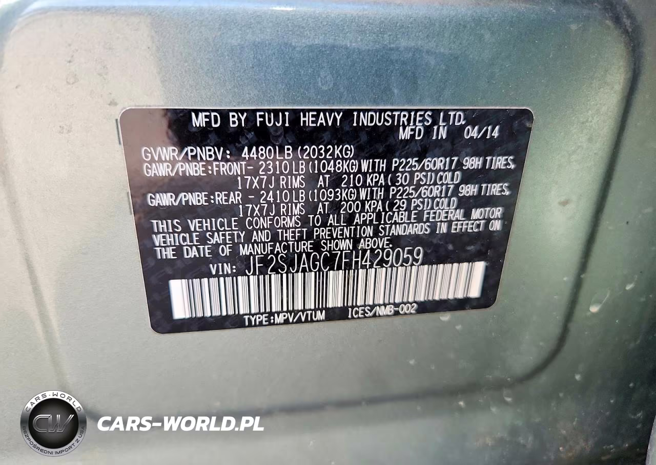 2015 Subaru Forester 2.5I Premium VIN:JF2SJAGC7FH429059 - 13