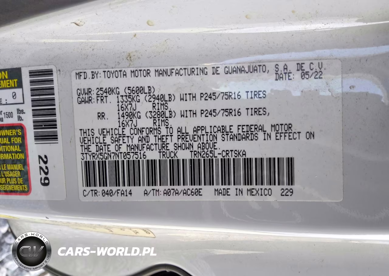 2022 Toyota Tacoma Sr VIN:3TYRX5GN7NT057516 - 12