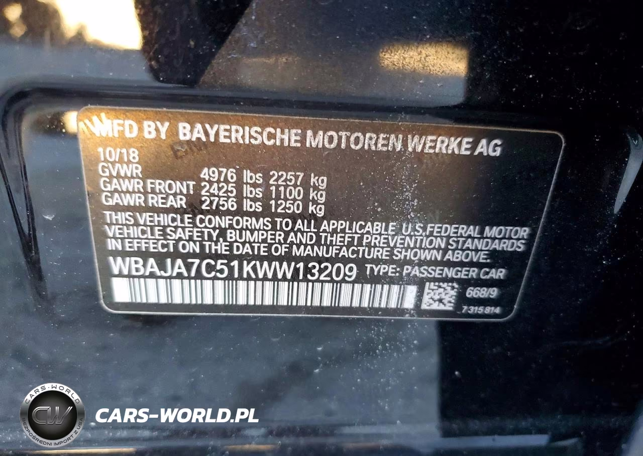2019 BMW 530 Xi VIN:WBAJA7C51KWW13209 - 13