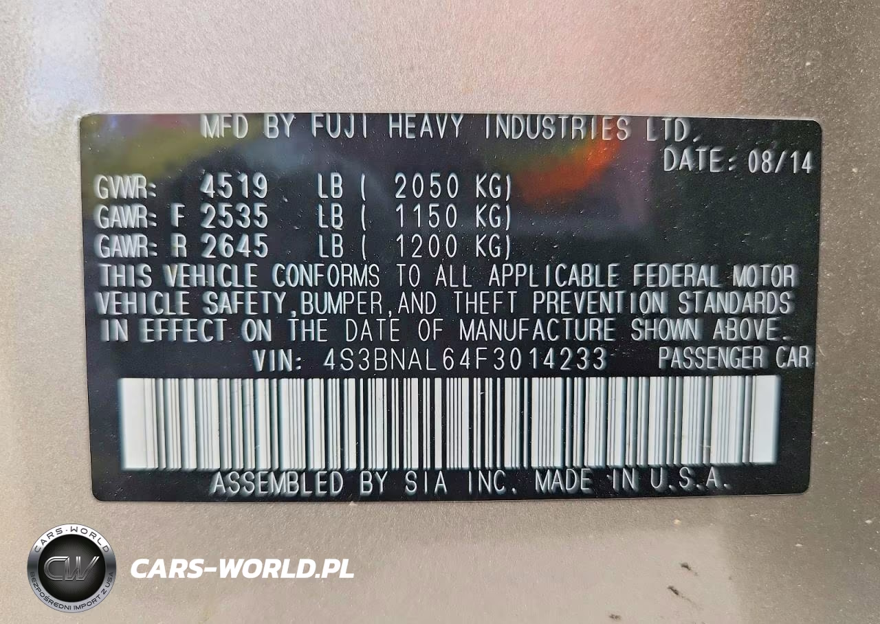 2015 Subaru Legacy 2.5I Limited VIN:4S3BNAL64F3014233 - 12
