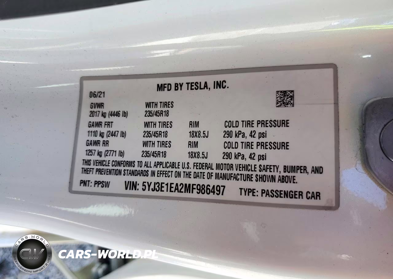 2021 Tesla Model 3 VIN:5YJ3E1EA2MF986497 - 12