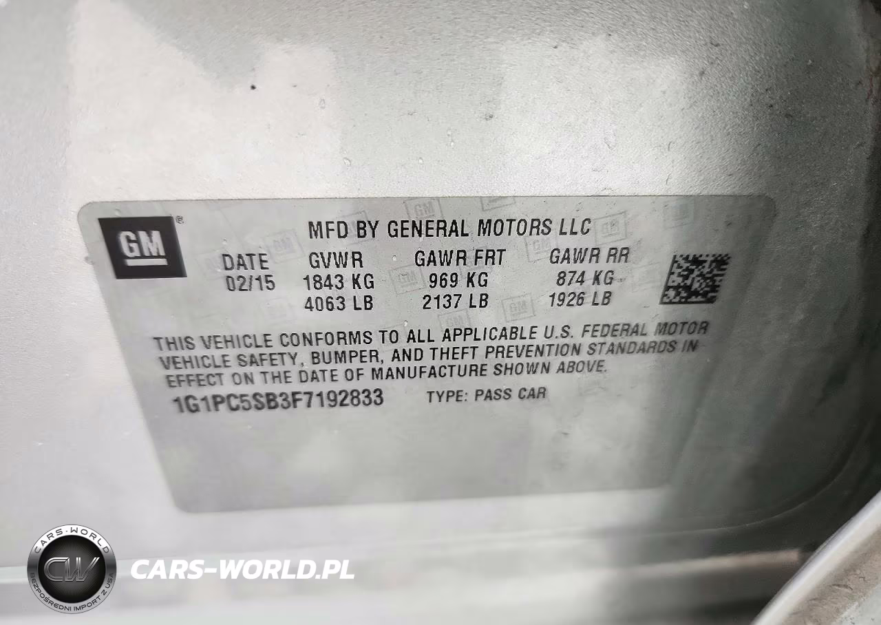 2015 Chevrolet Cruze Lt VIN:1G1PC5SB3F7192833 - 12