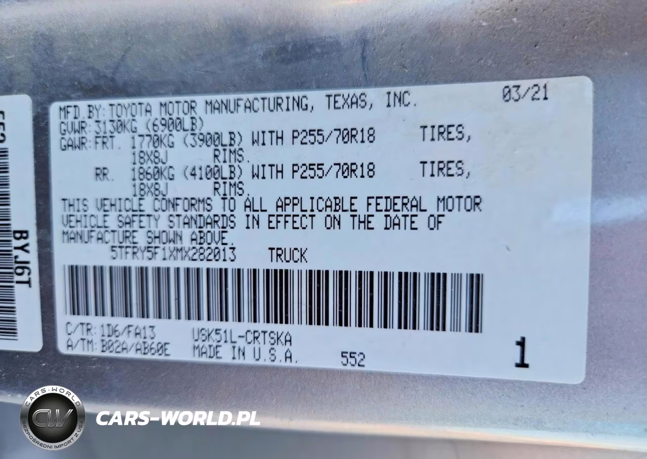 2021 Toyota Tundra Sr VIN:5TFRY5F1XMX282013 - 13