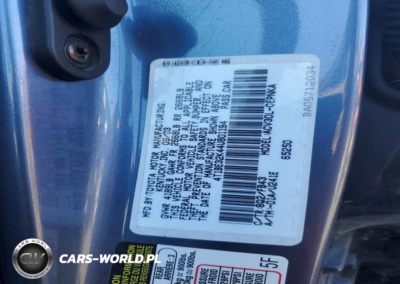 2004 Toyota Camry Le VIN:4T1BE32K44U801194 - 12