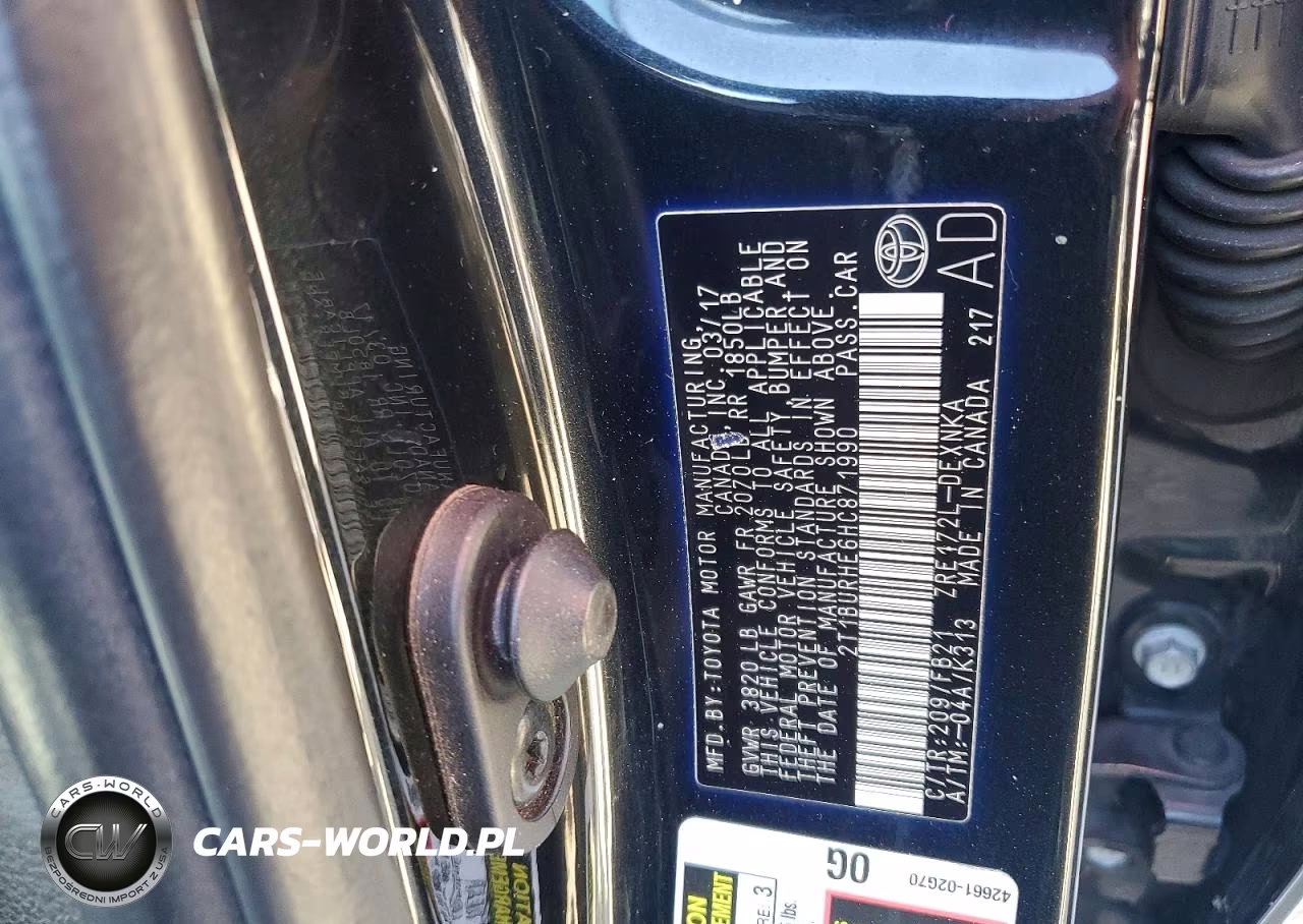 2017 Toyota Corolla Le VIN:2T1BURHE6HC871990 - 12