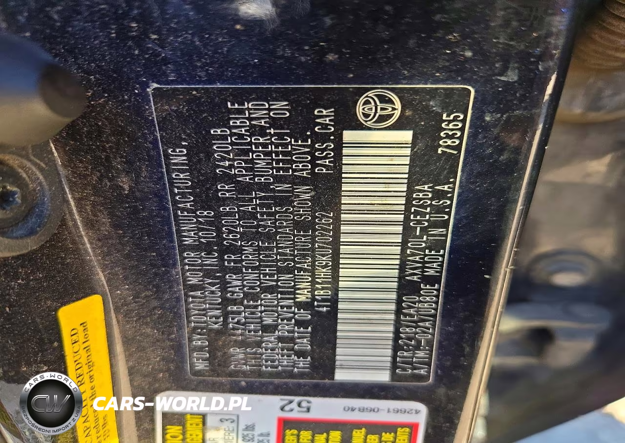 2019 Toyota Camry Se VIN:4T1B11HK9KU702262 - 12