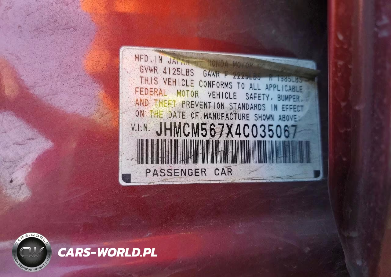 2004 Honda Accord Ex VIN:JHMCM567X4C035067 - 13