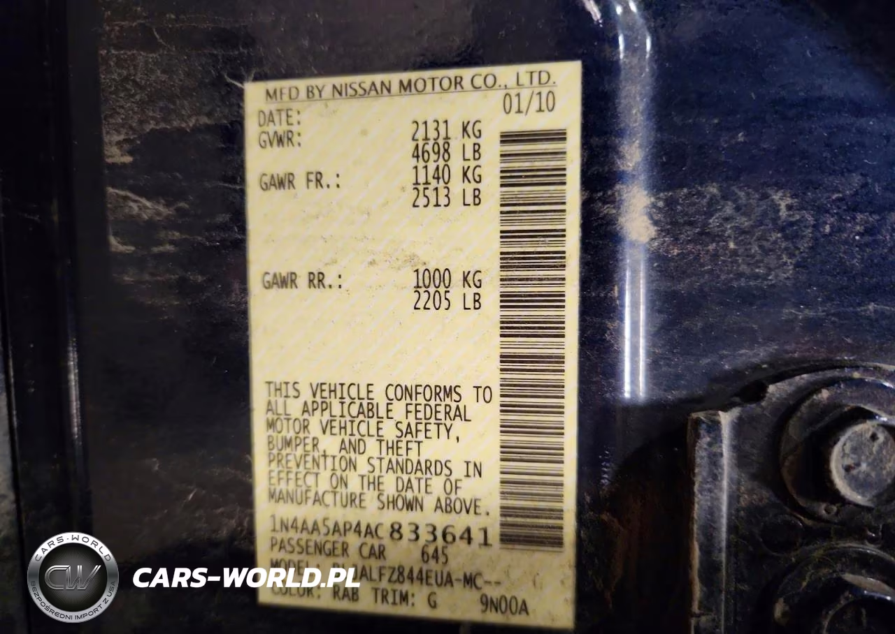 2010 Nissan Maxima VIN:1N4AA5AP4AC833641 - 12