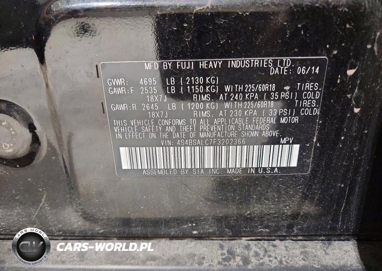 2015 Subaru Outback 2.5I Limited VIN:4S4BSALC7F3202366 - 13