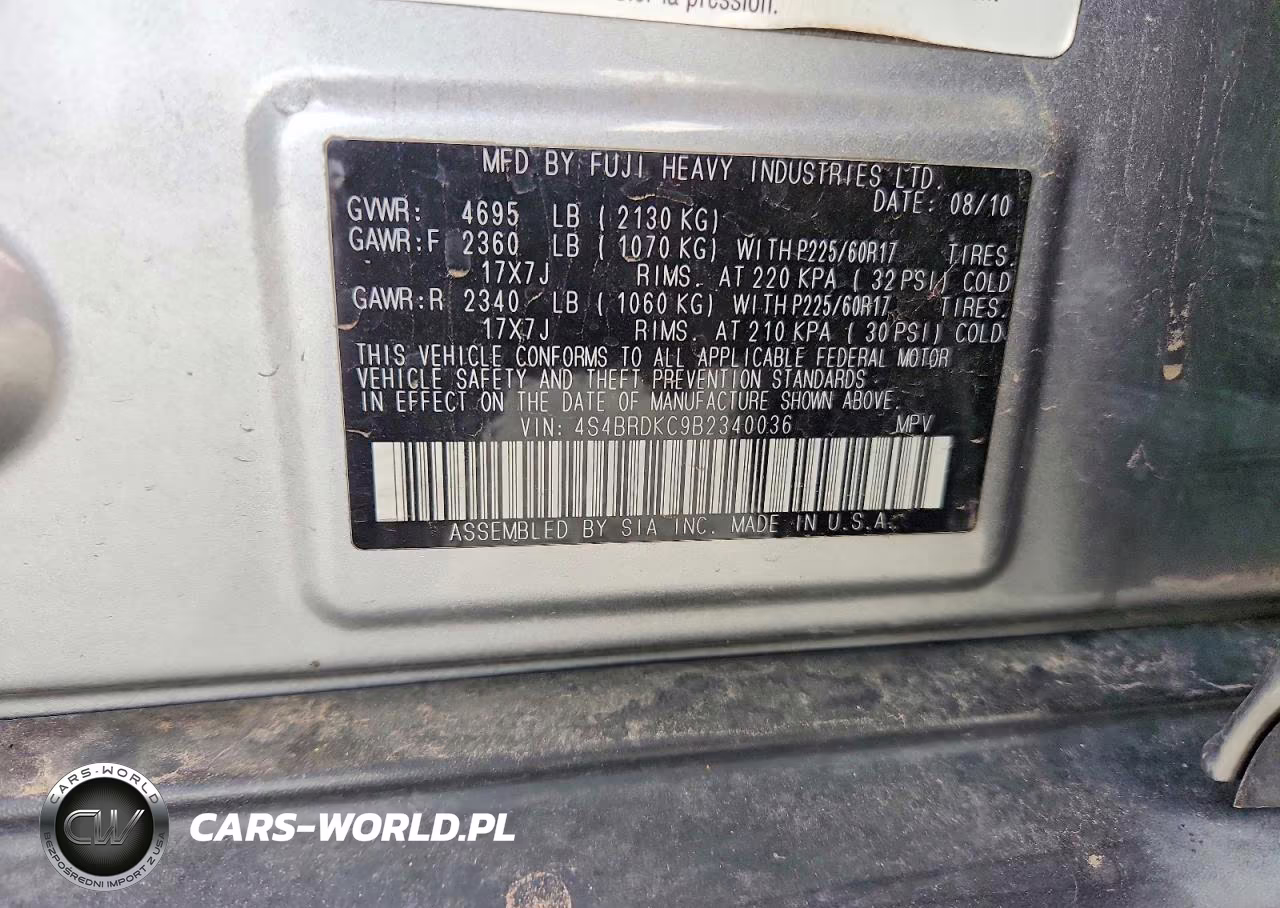 2011 Subaru Outback 3.6R Limited VIN:4S4BRDKC9B2340036 - 12
