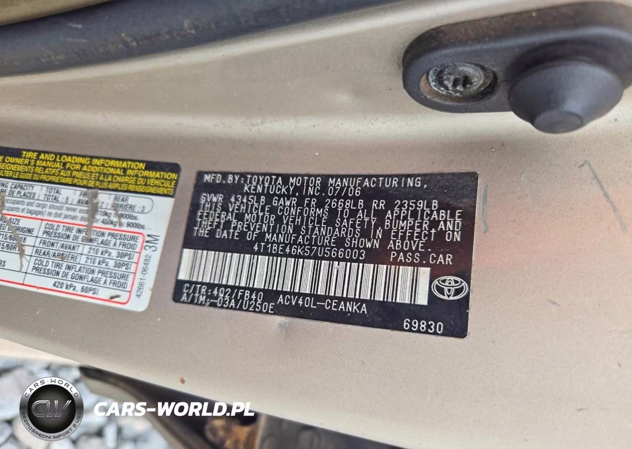 2007 Toyota Camry Le VIN:4T1BE46K57U566003 - 12