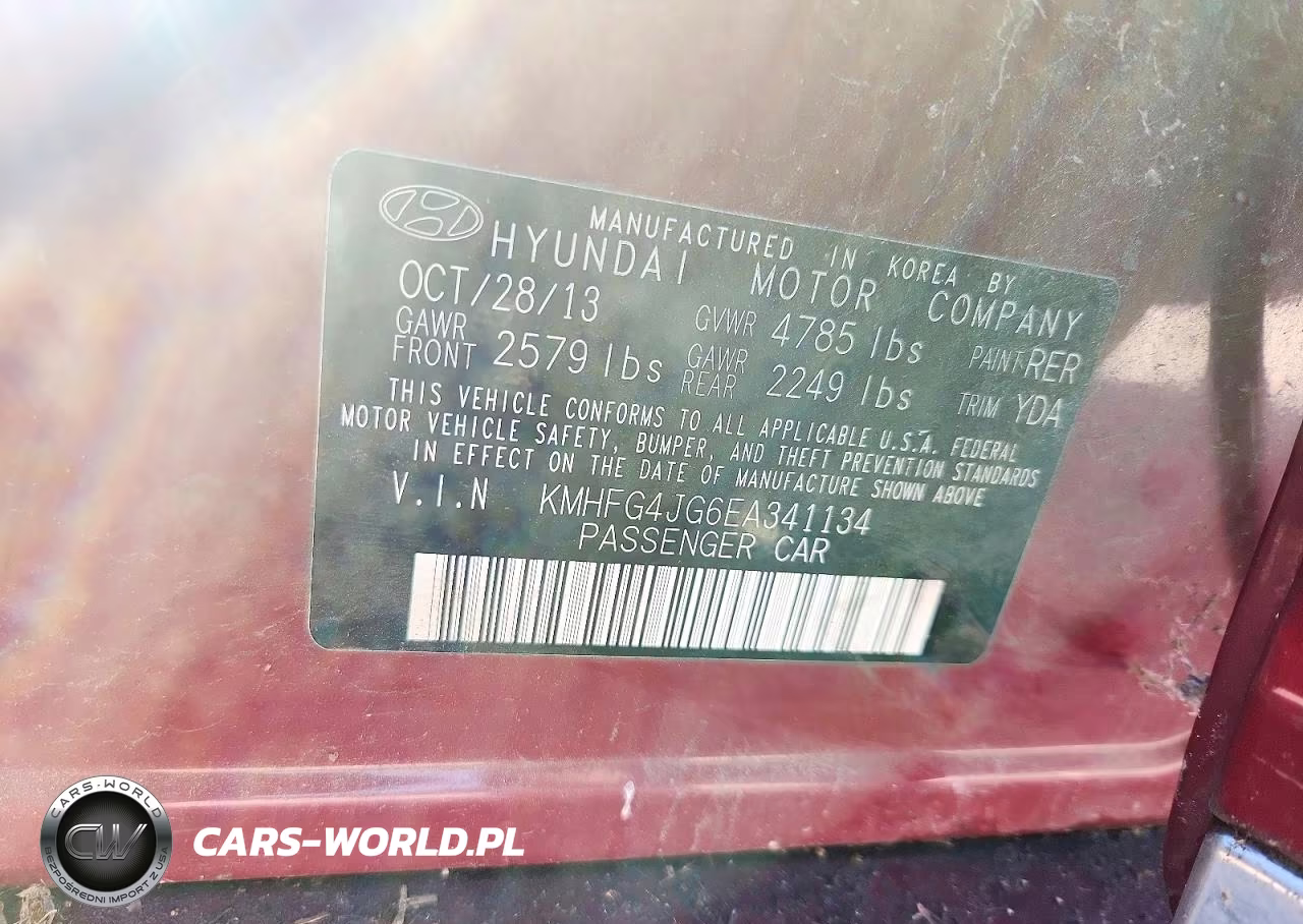 2014 Hyundai Azera Base VIN:KMHFG4JG6EA341134 - 13