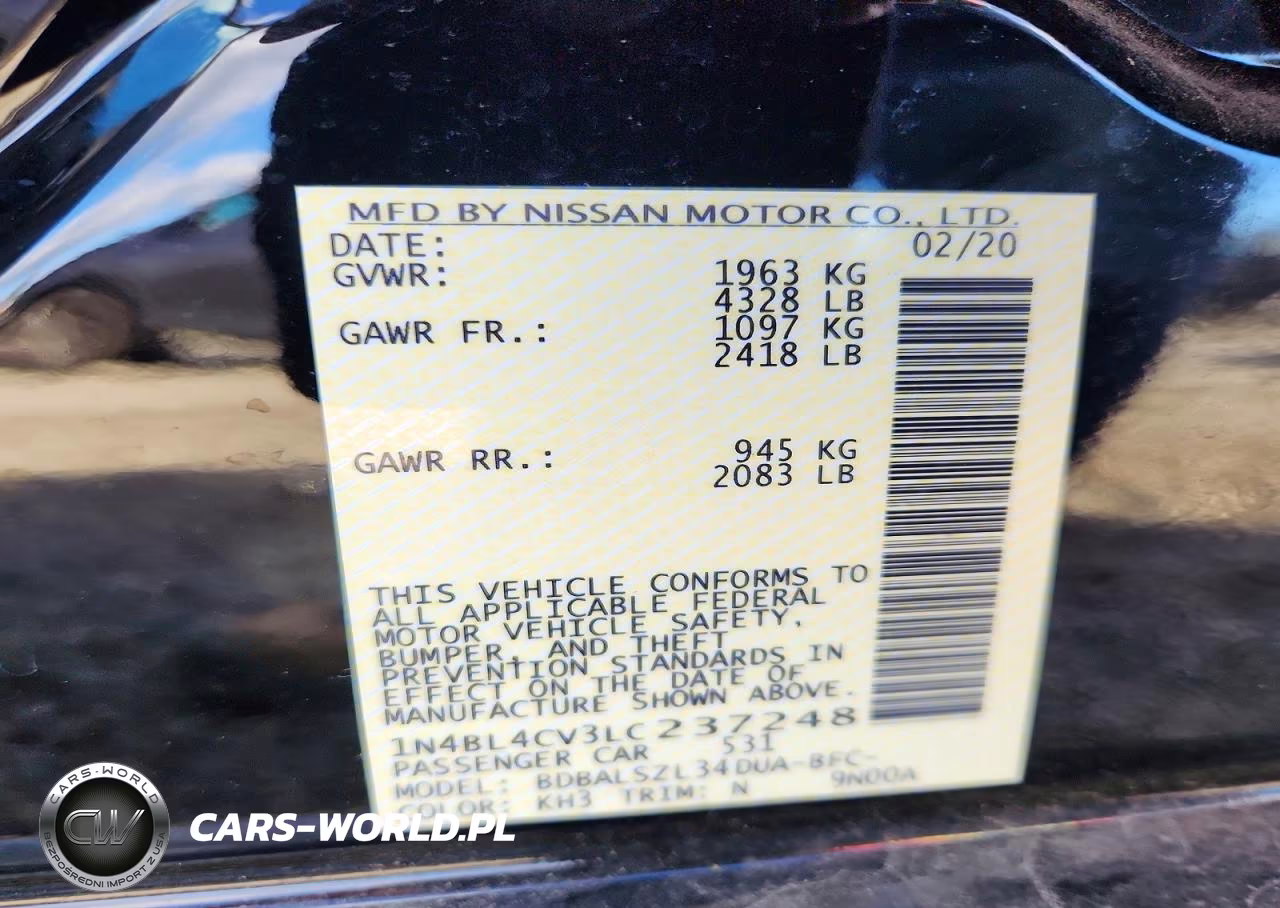 2020 Nissan Altima Sr VIN:1N4BL4CV3LC237248 - 12