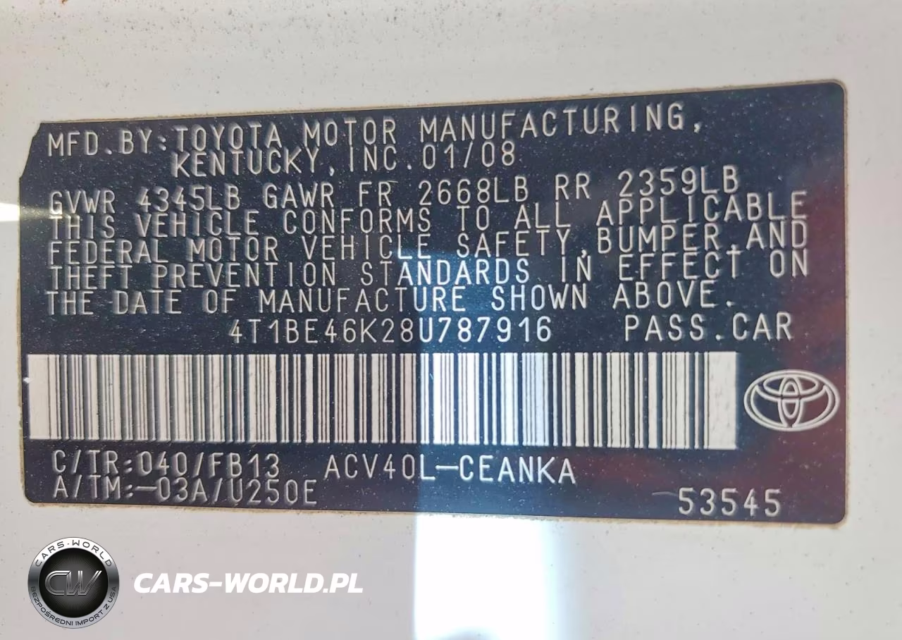 2008 Toyota Camry Le VIN:4T1BE46K28U787916 - 12