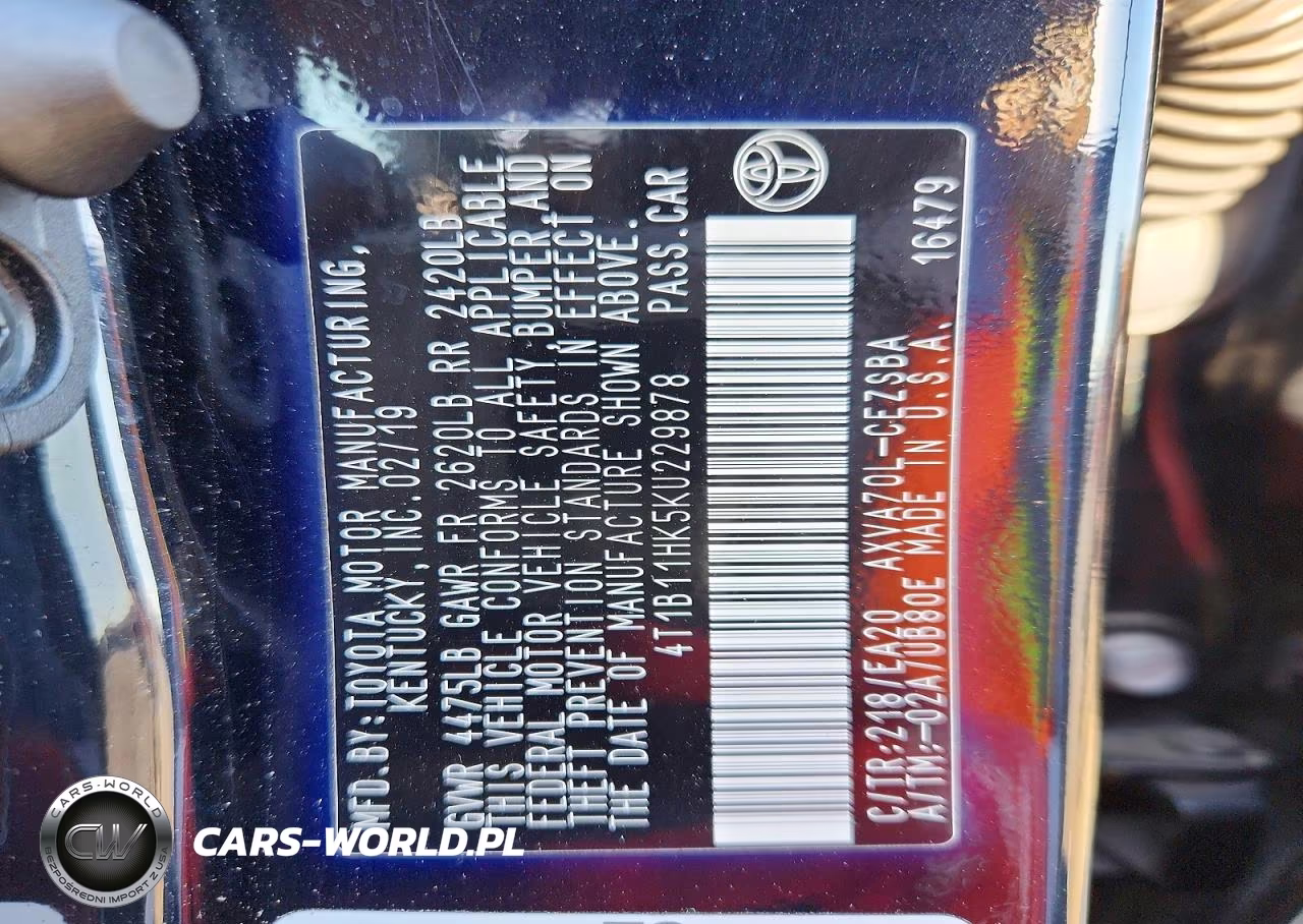 2019 Toyota Camry L VIN:4T1B11HK5KU229878 - 12