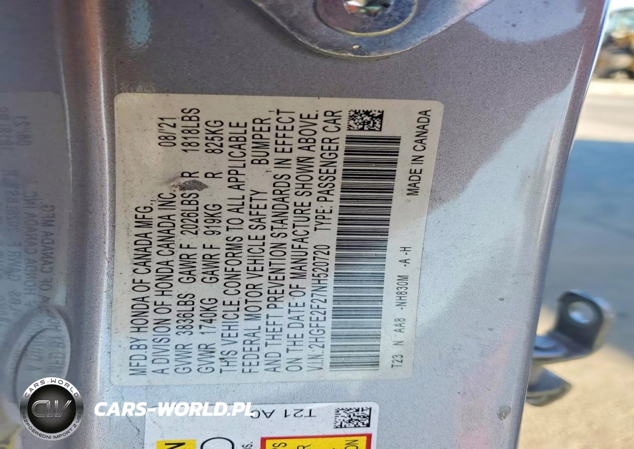 2022 Honda Civic Lx VIN:2HGFE2F27NH520720 - 12
